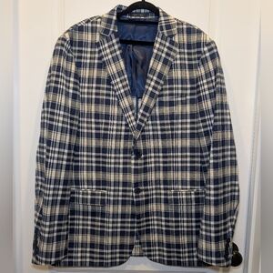 Lauren Ralph Lauren Plaid Blazer 42L Men's Cotton Sport Coat Navy Blue Preppy